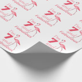 Kinder 7. Geburtstag Niedlich rosa Flamingo Geschenkpapier (Ecke)