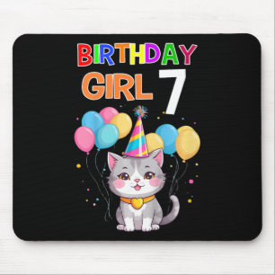 Kinder 7. Geburtstag Shirt Funny Cat 7 Jahre Katze Mousepad