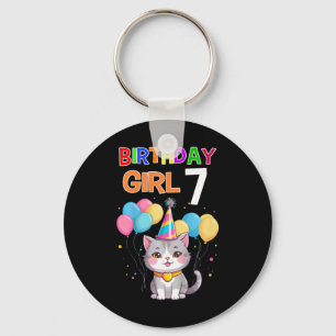 Kinder 7. Geburtstag Shirt Funny Cat 7 Jahre Katze Schlüsselanhänger