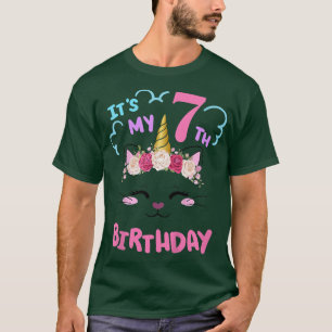 Kinder 7. Geburtstagskind Outfit Katzen Einhorn Ro T-Shirt