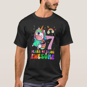 Kinder 7 Jahre Alte Mädchen Teens Einhorn 7. Gebur T-Shirt