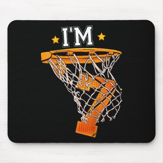 Kinder 7th Birthday Basketball I m 7 Boy Girl 6th  Mousepad (Vorne)