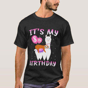 Kinder 8 Jahre alt 8. Geburtstag Llama Sloth T-Shirt