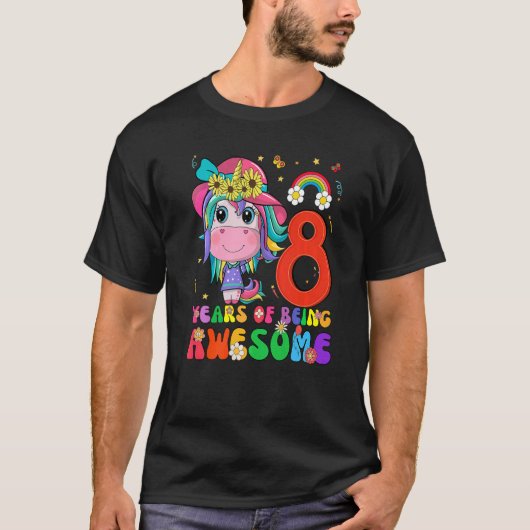 Kinder 8 Jahre Alte Mädchen Teens Einhorn 8. Gebur T-Shirt (Vorderseite)