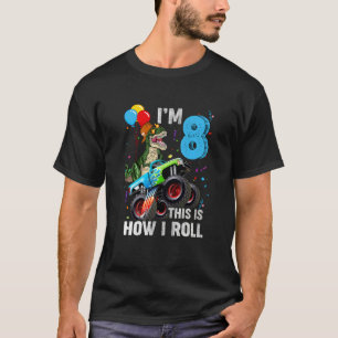Kinder 8th Birthday Boys Monster Truck Dinosaurier T-Shirt