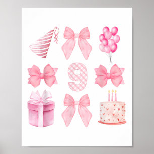 Kinder 9. Coquette Geburtstagsparty 9 Jahre alt Gi Poster