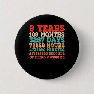 Kinder 9. Geburtstag 9 Jahre alt Vintage Retro Button
