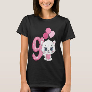 Kinder 9. Geburtstag Kitten Ballon Katze Themed Bi T-Shirt