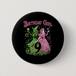 Kinder 9. Geburtstag Rosa und Grün 9 Jahre alt Button