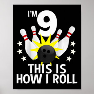 Kinder 9 Jahre alt Bowling Geburtstagsparty Shirt  Poster