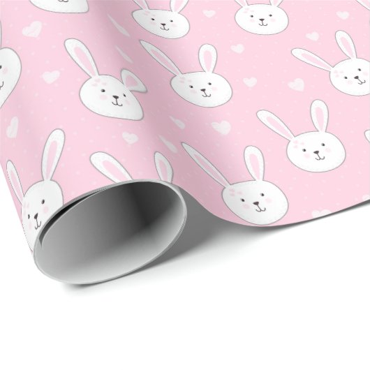 Kinder Adorable Bunny Rabbit Osterpink Herz Geschenkpapier (Rolleneckpunkt)