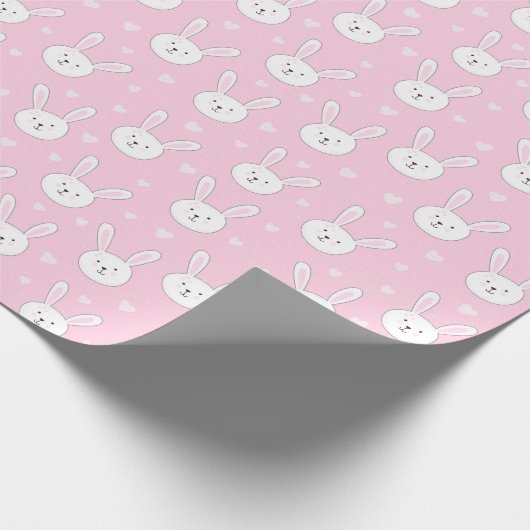 Kinder Adorable Bunny Rabbit Osterpink Herz Geschenkpapier (Ecke)