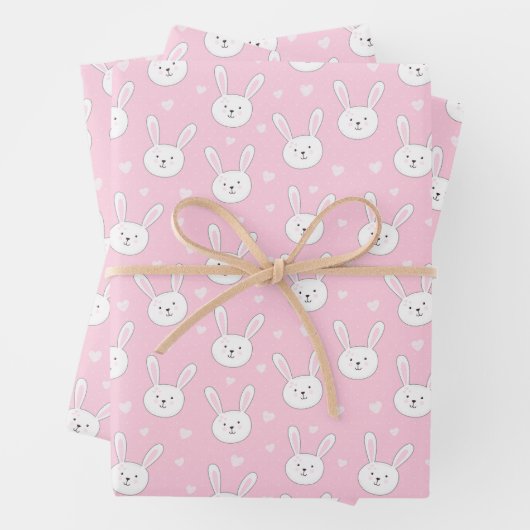 Kinder Adorable Bunny Rabbit Osterpink Herz Geschenkpapier Set (Beispiel)