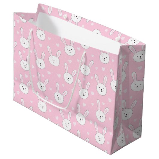 Kinder Adorable Bunny Rabbit Osterpink Herz Große Geschenktüte (Vorderseite Schrägansicht)