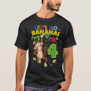 Kinder Affe 4. Geburtstag Zoo Los's Go Bananen ich T-Shirt