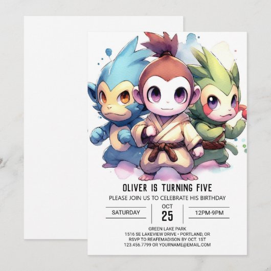 Kinder Affe Geburtstag Einladung (Vorne/Hinten)