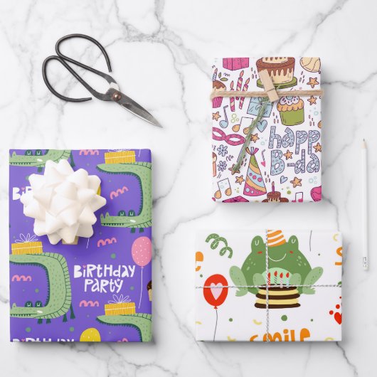 Kinder Alles Gute zum Geburtstag Geschenkpapier Set (Vorderseite)