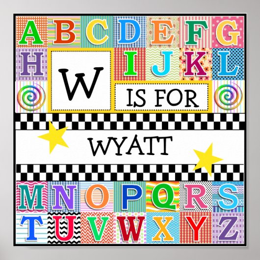 Kinder Alphabet Art. 11x11 Personalisiert Poster (Vorne)