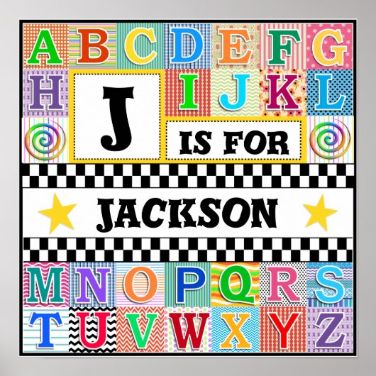 Kinder Alphabet Art. 16x16 Personalisiert Poster (Vorne)