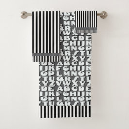 Kinder Alphabet Schwarzes Grau Streifen Badhandtuch Set