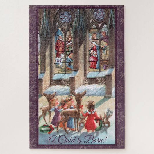 Kinder am Kirchenfenster Weihnachten  Puzzle (Vertikal)