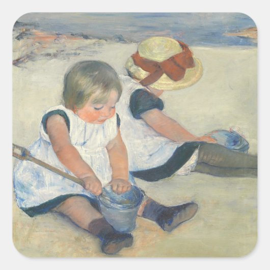Kinder am Strand, 1884 Quadratischer Aufkleber (Vorderseite)