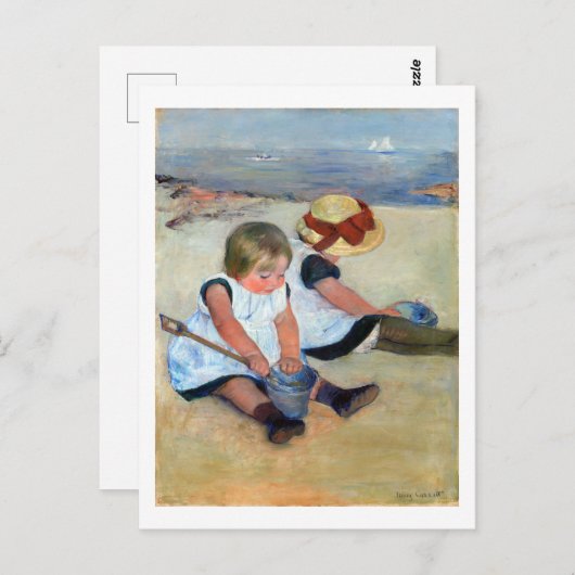 Kinder am Strand, Cassatt Postkarte (Vorne/Hinten)