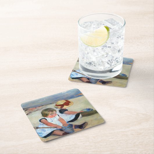Kinder am Strand, Cassatt Rechteckiger Pappuntersetzer (Vor Ort)