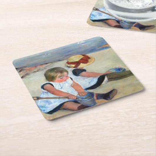 Kinder am Strand, Cassatt Rechteckiger Pappuntersetzer (angewinkelt)