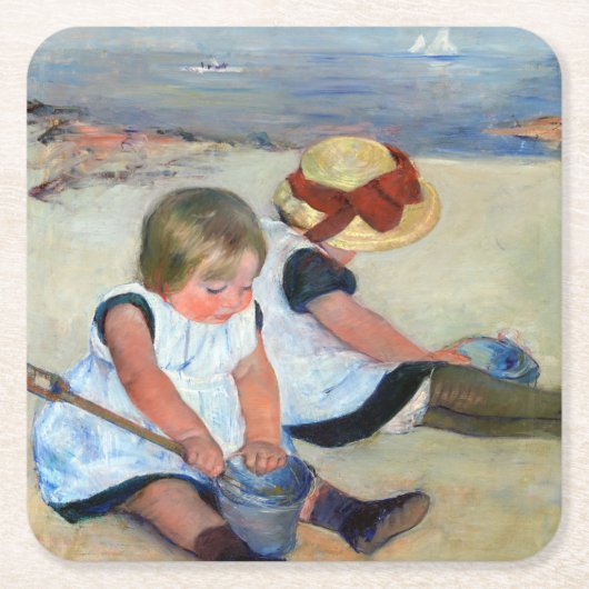 Kinder am Strand, Cassatt Rechteckiger Pappuntersetzer (Vorderseite)