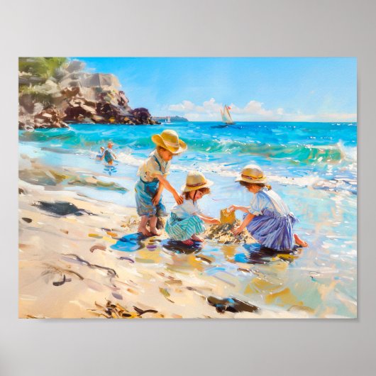 Kinder am Strand - Impressionistische Kunst Poster (Vorne)