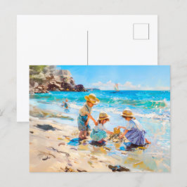 Kinder am Strand - Impressionistische Kunst Postkarte