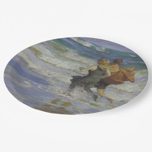 Kinder am Strand (von Edward Henry Potthast) Pappteller (Schrägansicht)