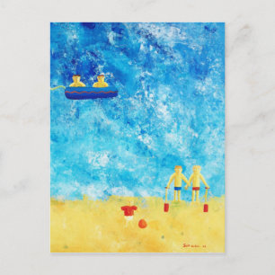Kinder am zeitgenössischen Kunstbild am Meer Postkarte