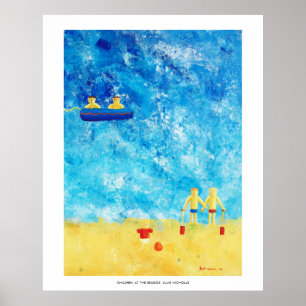 Kinder am zeitgenössischen Kunstposter am Meer Poster