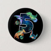 Kinder Astronaut Weltraumdinosaurier 5. Geburtstag Button (Vorderseite)