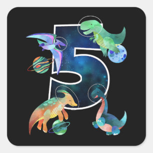 Kinder Astronaut Weltraumdinosaurier 5. Geburtstag Quadratischer Aufkleber