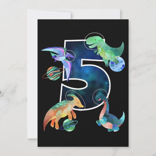 Kinder Astronaut Weltraumdinosaurier 5. Geburtstag Save The Date (Vorderseite)