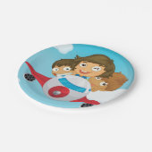 Kinder auf dem Flugzeug Pappteller (Schrägansicht)