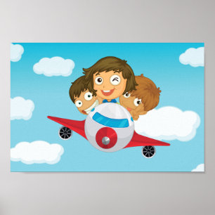 Kinder auf dem Flugzeug Poster