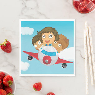 Kinder auf dem Flugzeug Serviette