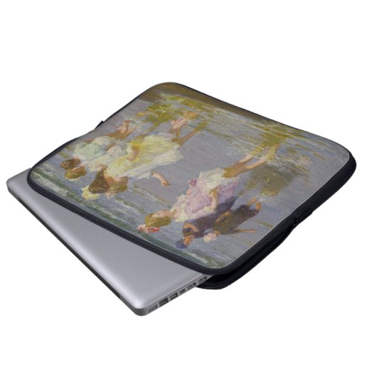 Kinder auf dem Strand (von E.H. Potthast) Laptopschutzhülle (Vorne Knopf)