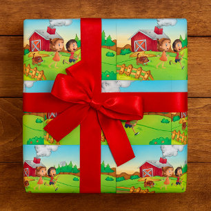 Kinder auf einem Bauernhof Geschenkpapier