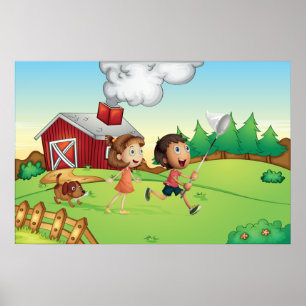 Kinder auf einem Bauernhof Poster