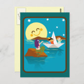 Kinder auf einem Papierboot winkten zu einer Meerj Postkarte (Vorne/Hinten)