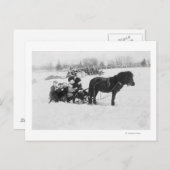 Kinder auf Pony Gezeichnet Schlittenfotografie Postkarte (Vorne/Hinten)