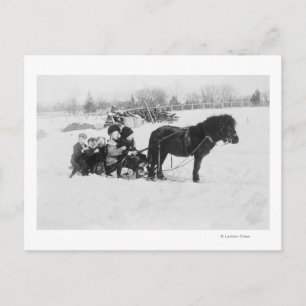 Kinder auf Pony Gezeichnet Schlittenfotografie Postkarte