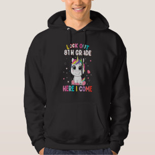 Kinder aufgepasst 8. Klasse ich komme Einhorn Rück Hoodie