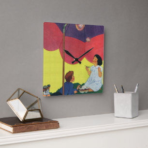 Kinder aus alten Zeiten blasen Seifenblasen unter  Quadratische Wanduhr