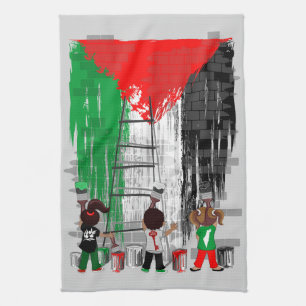 Kinder aus Gaza malen die palästinensische Flagge Geschirrtuch